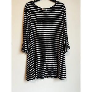 iGenjun Black White Striped Bell Sleeve Swing Dress‎ Women's XL